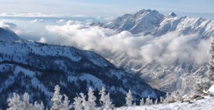 a landscape picture of the snow-capped mountains in Utah