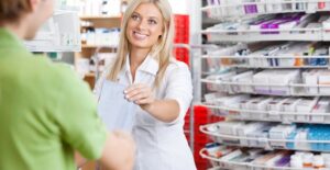 a woman buying a catheter