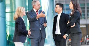 People in suits deep in discussion