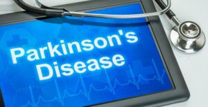 a doctor's tablet that contains information on parkinson's disease treatments