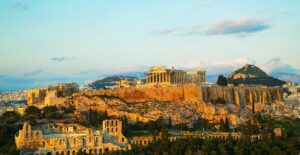 the parthenon sits on the greek acropolois over the city of athens