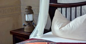 a luxury african safari hotel room and fluffy bed