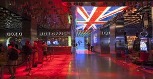 a bright well-lit box office to one of las vegas's shows