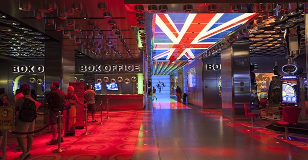 a bright well-lit box office to one of las vegas's shows