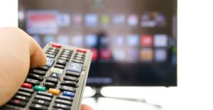 A customer tests out a smart tv