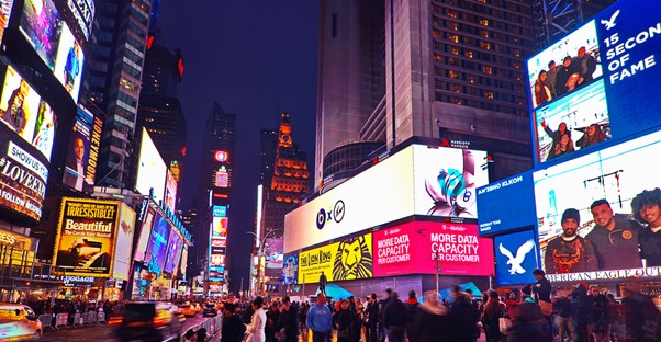 times square where Broadway intersects 46th and 47th streets