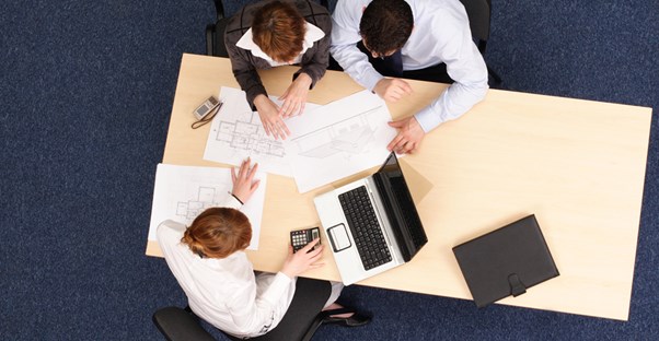 A team works on a project together