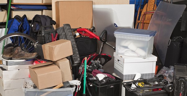 A messy garage in need of being organized