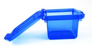 A storage container to be placed on an overhead shelf