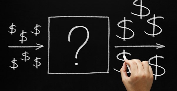 Question mark in a chart showing small money growing into big money