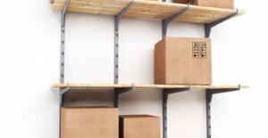 A wall of garage storage racks