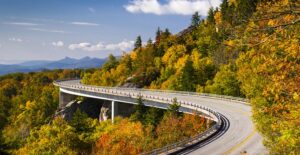 a road winds up through the appalachian mountains