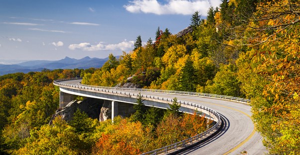 a road winds up through the appalachian mountains