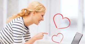 a woman finds the perfect match on her online dating website