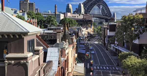 a local sydney street under the sydney harbour bridge