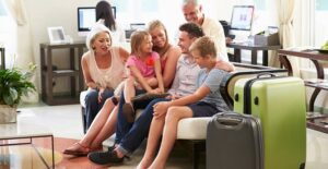 a family waits to check into a sydney hotel