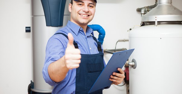 A man celebrates the advantages of a tankless water heater