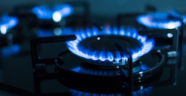 A flaming stove top