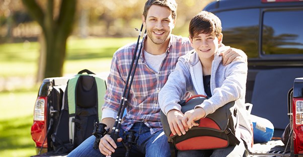 Father and son enjoy fishing in the Fall