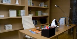 Home office with an empty office chair