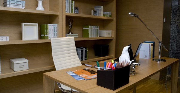 Home office with an empty office chair