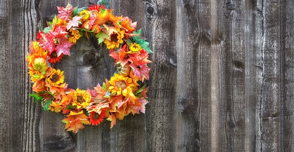 A homemade halloween door wreath