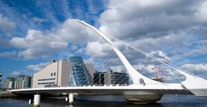 the samuel beckett bridge spans the river liffey in dublin ireland
