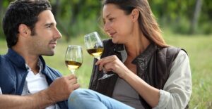 a couple toasts their wine glasses to a successful sonoma vacation