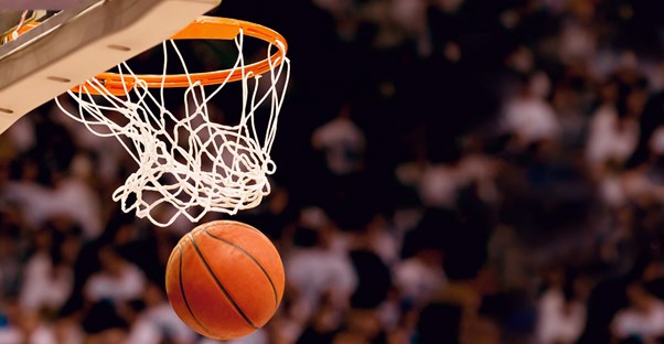 A basketball in an NBA playoff game