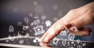 Scribbles appear above a tablet