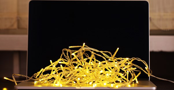 Christmas lights on a laptop