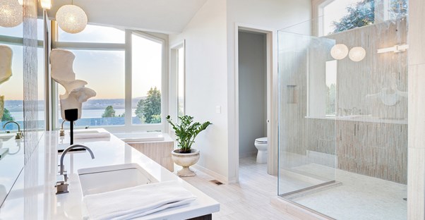 A bathroom with new countertops