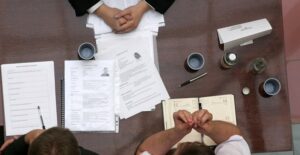 Group participating in a session with a legal mediator