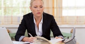 A tax attorney does some paper work