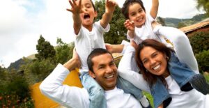 A family of four having fun on their staycation
