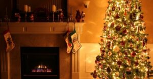 A decorated artificial christmas tree