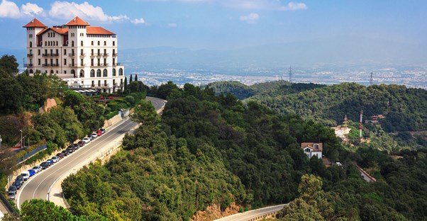 a luxury Barcelona hotel sits upon a mountain