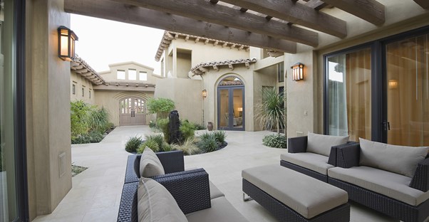 Outdoor furniture that is not protected by furniture covers.