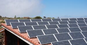 A roof covered in solar panels.