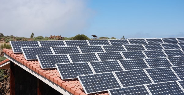 A roof covered in solar panels.