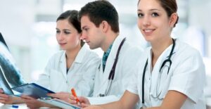 Medical students study together