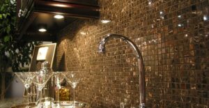 A kitchen with under-cabinet lighting.