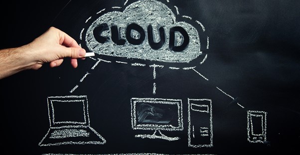 A chalk drawing of cloud storage and electronics that connect to it.