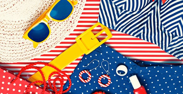 A pile of patterned clothing items.