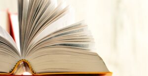 Self published book open on a table