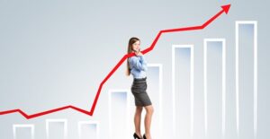 A woman is photoshopped into a bar graph