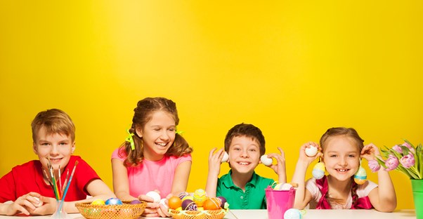 Kids making Easter crafts.