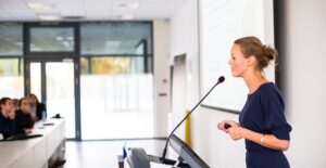 CEO presenting to the board of her company