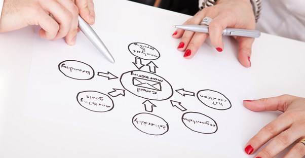 Partners planning an email marketing campaign