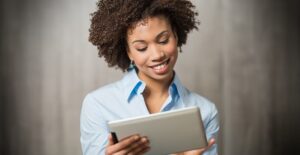 Woman building an email marketing campaign